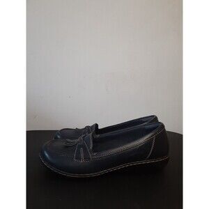Clarks Collection Leather Slip-On Ultimate Comfort Shoes Ladies 10 Navy Loafers